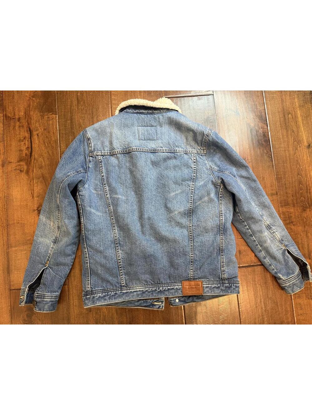 Abercrombie & Fitch Sherpa Lined Denim Trucker Jacket Unisex Y2K Vintage Style - Picture 5 of 6